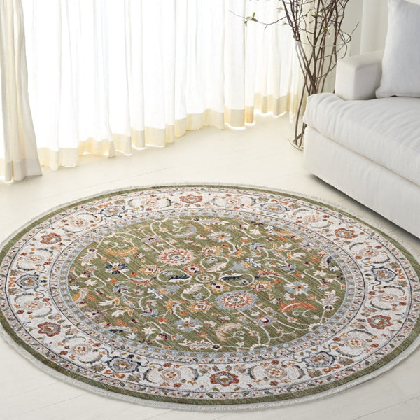 Safavieh Lrl Alford Traditional Power Loomed Area Rug in Green Ivory for Living or Dining Rooms 6'-7" x 6'-7" Round LRL1107Y-7R