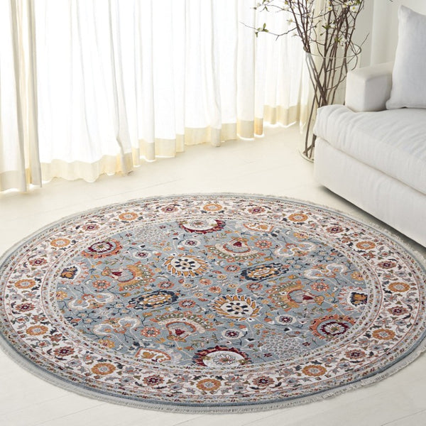 Safavieh Lrl Turkish Power Loomed Runner Rug Blue Ivory Hallway Accent Soft Traditional 6'-7" x 6'-7" - Round LRL1110M-7R