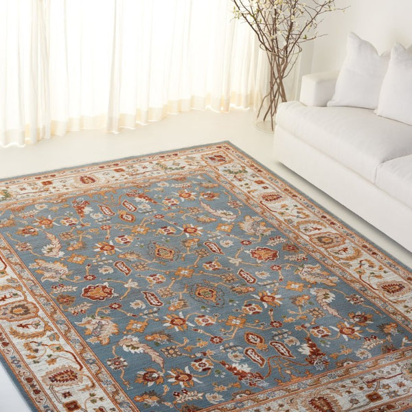 Safavieh Lrl Floral Turkish Runner Rug Blue Ivory Power Loomed Hallway Accent Low Pile 7'-9" x 9'-6" LRL1113A-8