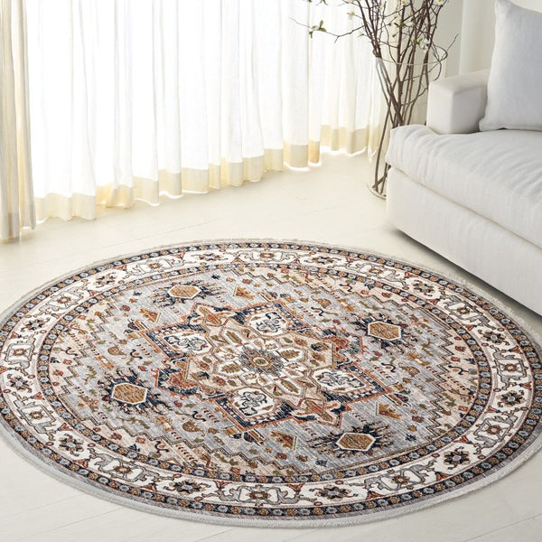 Safavieh Lrl Amberley Traditional Runner Rug in Neutral Grey Beige Polypropylene Blend 6'-7" x 6'-7" Round LRL1116F-7R