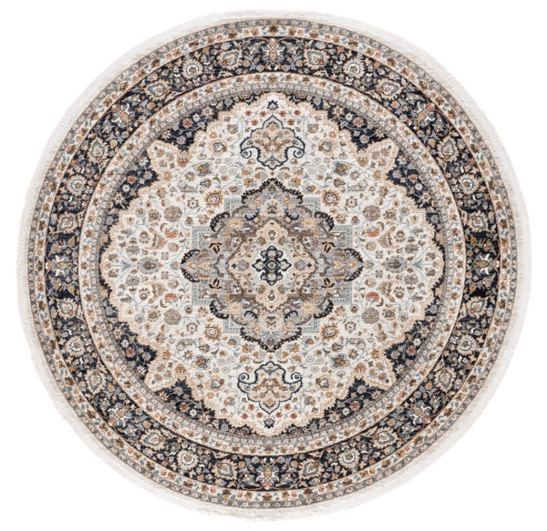 Safavieh Lrl Oriental Ivory Navy Hallway Runner Power Loomed Polypropylene Rug for Entryways 6'-7" x 6'-7" Round LRL1120A-7R