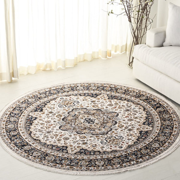 Safavieh Lrl Oriental Ivory Navy Hallway Runner Power Loomed Polypropylene Rug for Entryways 6'-7" x 6'-7" Round LRL1120A-7R