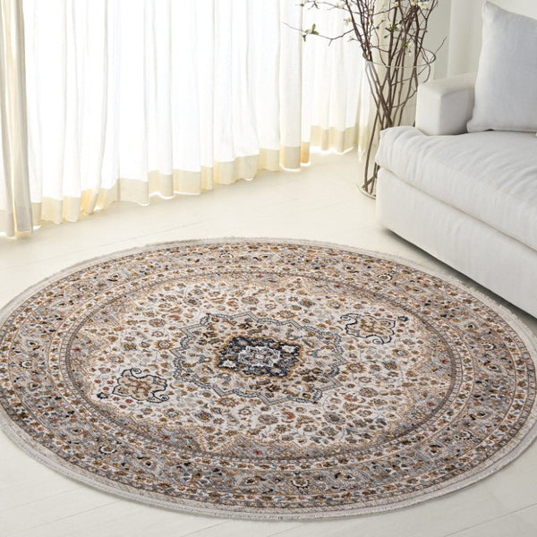 Safavieh Lrl Camberwell Oriental Runner Rug Ivory Grey Polypropylene Hallway Accent 6'-7" x 6'-7" Round LRL1120G-7R