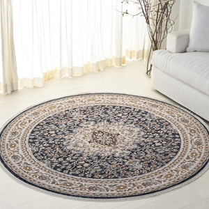 Safavieh Lrl Oriental Runner Rug Power Loomed Polypropylene Ivory Navy Hallway Accent 6'-7" x 6'-7" Round LRL1121N-7R