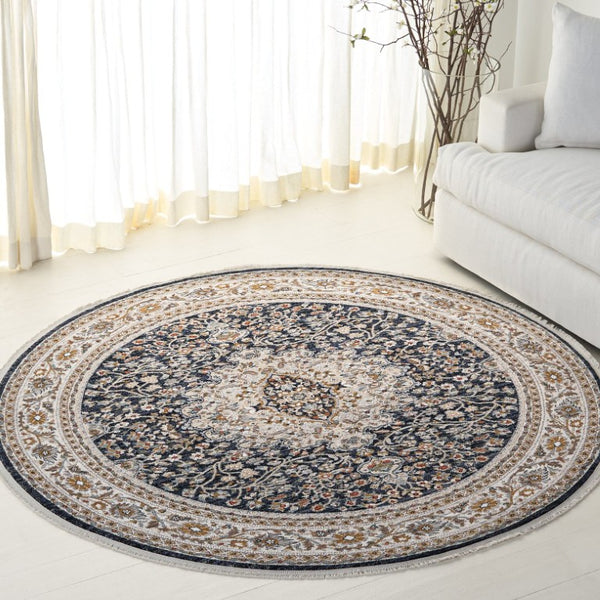 Safavieh Lrl Oriental Runner Rug Power Loomed Polypropylene Ivory Navy Hallway Accent 6'-7" x 6'-7" Round LRL1121N-7R