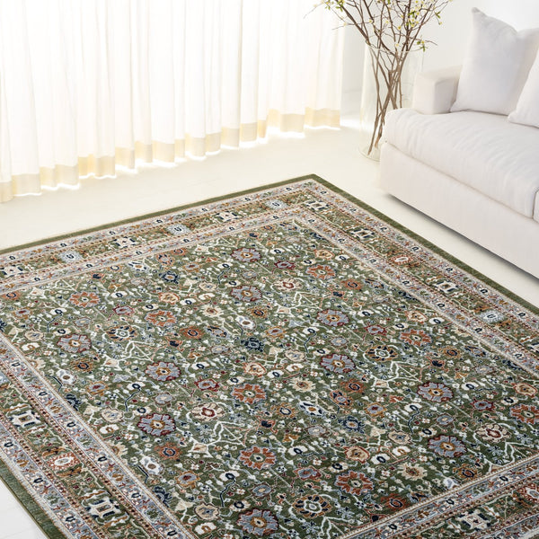 Safavieh Lauren Round Area Rug Green Grey-Rust Traditional Oriental Power-Loomed Durable Low-Profile Rug 6'-7" x 6'-7" LRL1182Y-7R