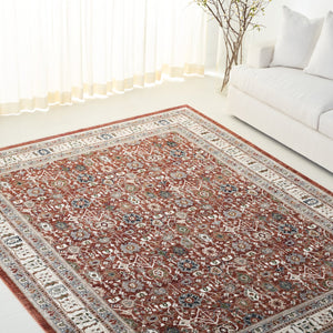 Safavieh Lauren Transitional Round Rug In Rust & Ivory Grey — Power-Loomed Turkey Floral Design, Durable Low-Profile 6'-7" x 6'-7" LRL1184P-7R