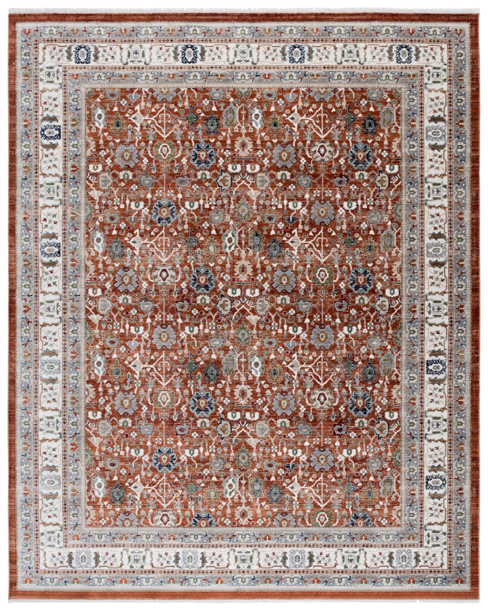 Safavieh Lauren Elegant Rust And Ivory Grey Area Rug — Low-Profile Power-Loomed Floral For High-Traffic Spaces 5'-3" x 7'-6" LRL1184P-5