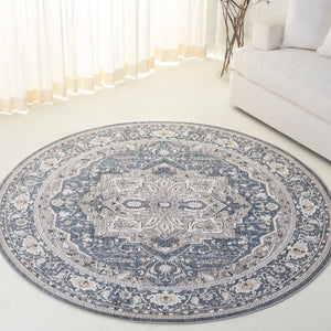 Safavieh Lauren Ralph Traditional Polyester Runner Rug for Hallways and Entryways in Blue Grey 6'-7" x 6'-7" Round LRL1270M-7R