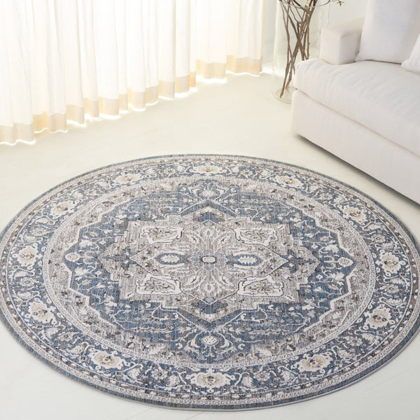 Safavieh Lauren Ralph Traditional Polyester Runner Rug for Hallways and Entryways in Blue Grey 6'-7" x 6'-7" Round LRL1270M-7R