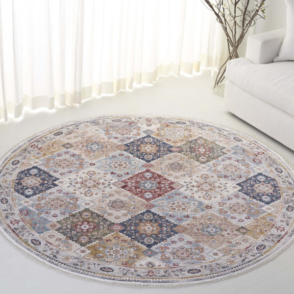 Safavieh Lauren Ralph Diamond Lattice Floral Area Rug Turkish Polyester Old World Living Room 6'-7" x 6'-7" Round LRL1401A-7R