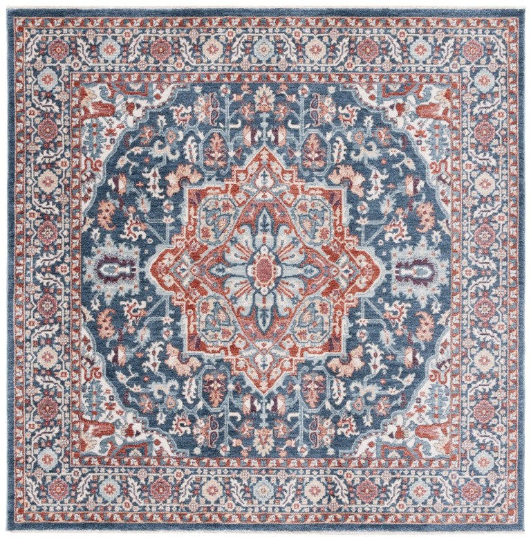 Safavieh Lrl Kinnaird Turkish Heritage Accent Rug Navy Red Ivory Traditional Entryway Decor 6'-7" x 6'-7" Square LRL1411N-7SQ