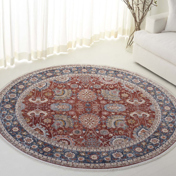 Safavieh Lrl Manley Traditional Runner Rug in Bold Red Navy Ivory for Entryways and Hallways 6'-7" x 6'-7" Round LRL1412P-7R