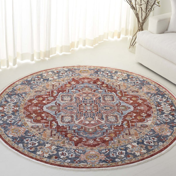 Safavieh Lrl Newtown Persian Floral Runner Spacedyed Polyester Hallway Rug Made in Turkey 6'-7" x 6'-7" - Round LRL1413B-7R