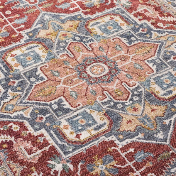 Safavieh Lrl Pemberton Power Loomed Polyester Rug with Heritage Medallion Motifs in Blue and Ivory 4'-0" x 6'-0" LRL1415M-4