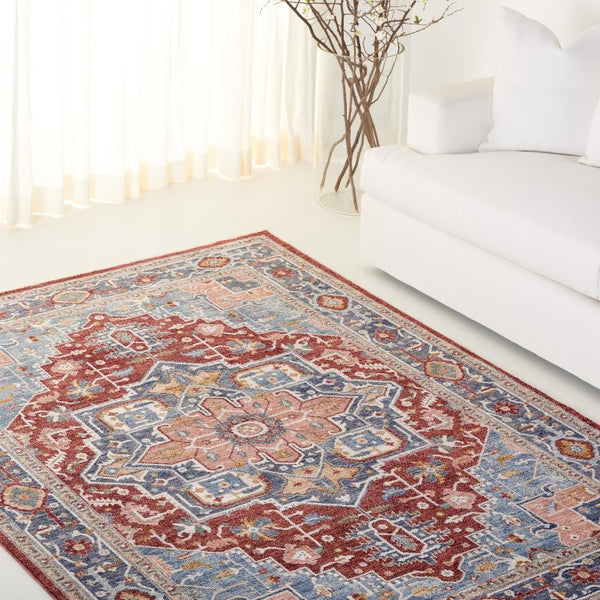 Safavieh Lrl Pemberton Power Loomed Polyester Rug with Heritage Medallion Motifs in Blue and Ivory 5'-0" x 8'-0" LRL1415M-5
