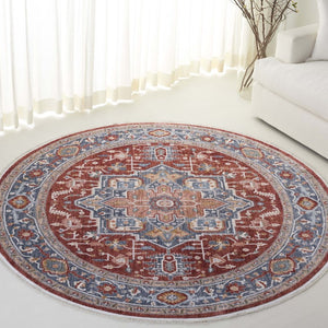 Safavieh Lrl Pemberton Power Loomed Polyester Rug with Heritage Medallion Motifs in Blue and Ivory 6'-7" x 6'-7" Round LRL1415M-7R