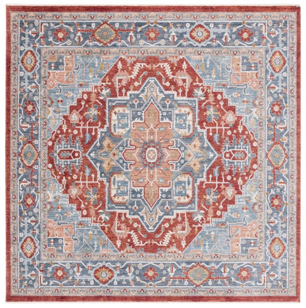 Safavieh Lrl Pemberton Power Loomed Polyester Rug with Heritage Medallion Motifs in Blue and Ivory 6'-7" x 6'-7" Square LRL1415M-7SQ