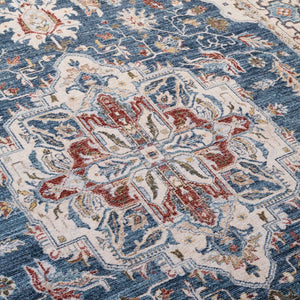 Safavieh Lauren Contemporary Power-Loomed Area Rug In Bold Blue And Beige-Red, Low-Profile Durable Style 6'-7" x 6'-7" LRL1420M-7SQ