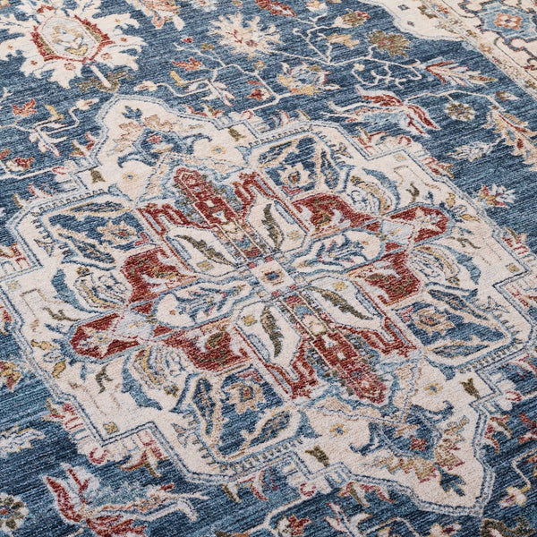 Safavieh Lauren Contemporary Power-Loomed Area Rug In Bold Blue And Beige-Red, Low-Profile Durable Style 6'-7" x 6'-7" LRL1420M-7SQ