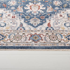 Safavieh Lauren Contemporary Power-Loomed Area Rug In Bold Blue And Beige-Red, Low-Profile Durable Style 6'-7" x 6'-7" LRL1420M-7SQ