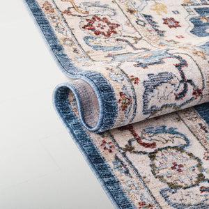 Safavieh Lauren Contemporary Power-Loomed Area Rug In Bold Blue And Beige-Red, Low-Profile Durable Style 6'-7" x 6'-7" LRL1420M-7SQ
