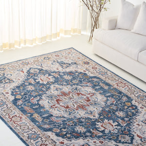 Safavieh Lauren Contemporary Power-Loomed Area Rug In Bold Blue And Beige-Red, Low-Profile Durable Style 6'-7" x 6'-7" LRL1420M-7SQ
