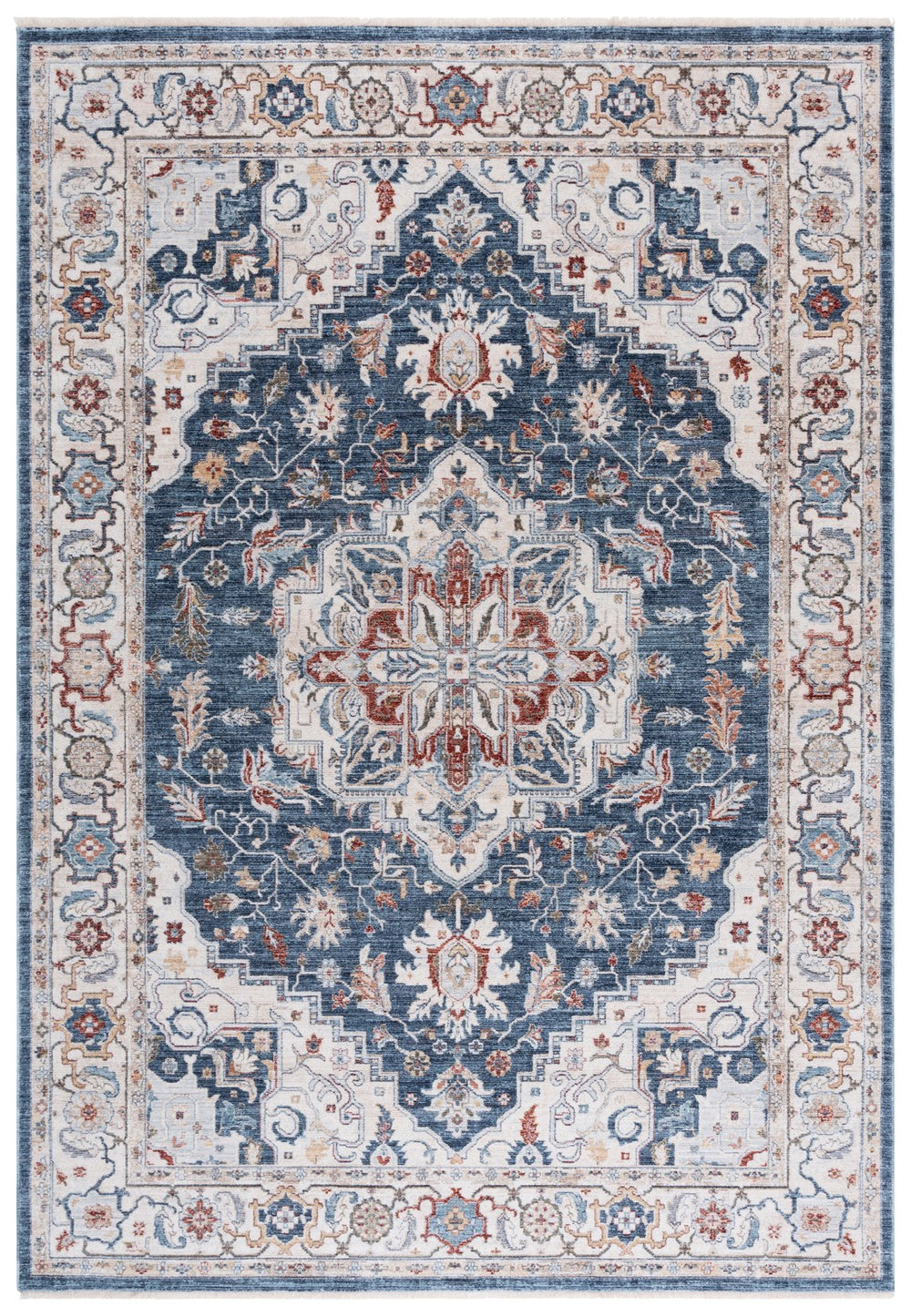 Safavieh Lauren Contemporary Blue And Beige-Red Runner Rug From Turkey — Low-Profile, Soft Polyester-Cotton Blend 2'-0" x 8'-0" LRL1420M-28