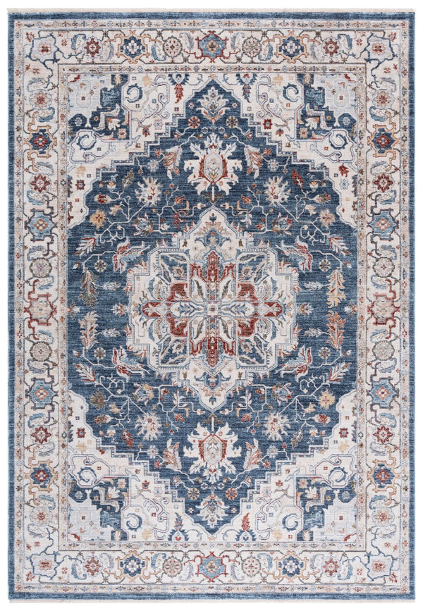 Safavieh Lauren Round Power-Loomed Rug In Blue Beige Red — Modern Abstract Texture, Soft Polyester-Cotton Blend 6'-7" x 6'-7" LRL1420M-7R