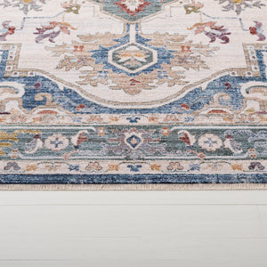 Safavieh Lauren Contemporary Square Area Rug In Ivory & Blue-Green — Low Pile Power-Loomed Turkish Durability 6'-7" x 6'-7" LRL1422A-7SQ