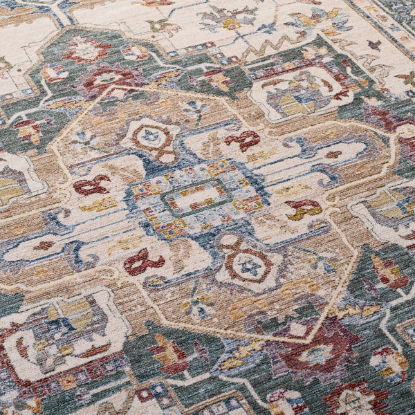 Safavieh Lauren Contemporary Ivory Area Rug With Blue-Green Accents, Low-Profile Power‑Loomed Turkish Rug 4'-0" x 6'-0" LRL1422A-4