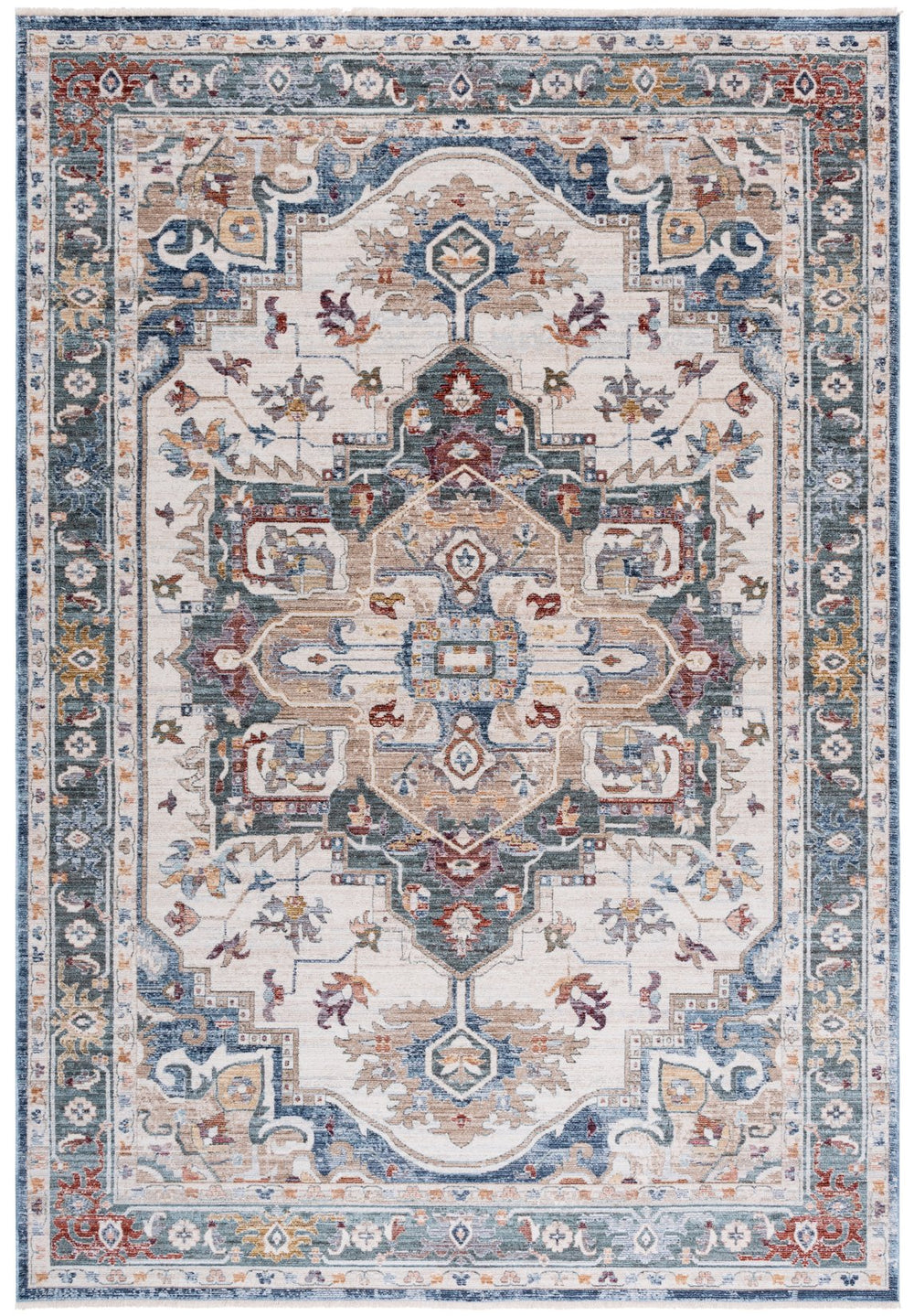 Safavieh Lauren Contemporary Square Area Rug In Ivory & Blue-Green — Low Pile Power-Loomed Turkish Durability 6'-7" x 6'-7" LRL1422A-7SQ
