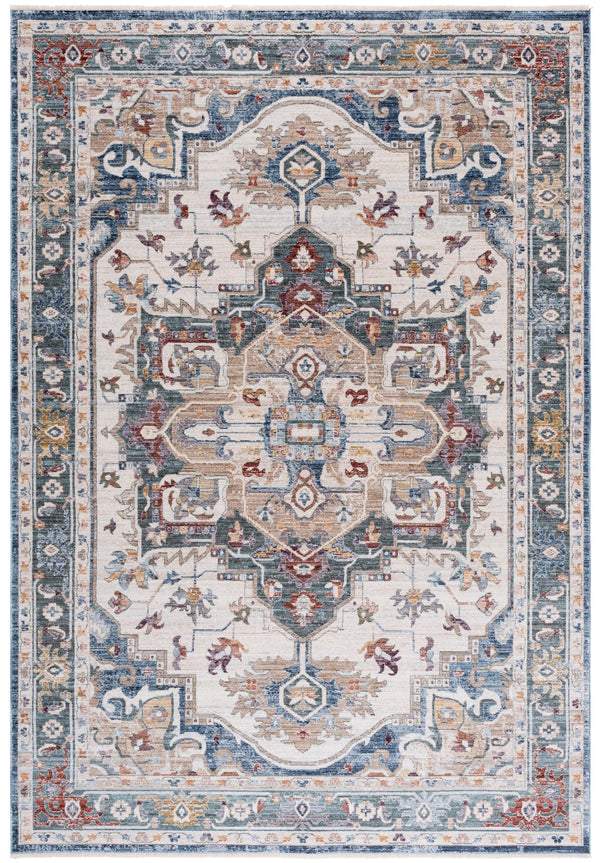 Safavieh Lauren Contemporary Ivory Area Rug With Blue-Green Accents, Low-Profile Power‑Loomed Turkish Rug 4'-0" x 6'-0" LRL1422A-4