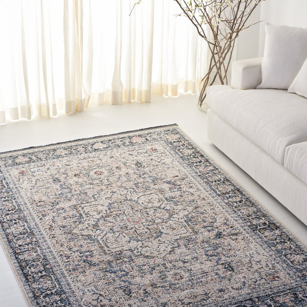 Safavieh Lauren Ralph Transitional Area Rug Ivory Navy Bordered Motif for Living and Dining Rooms 6'-0" x 9'-2" LRL1616A-6
