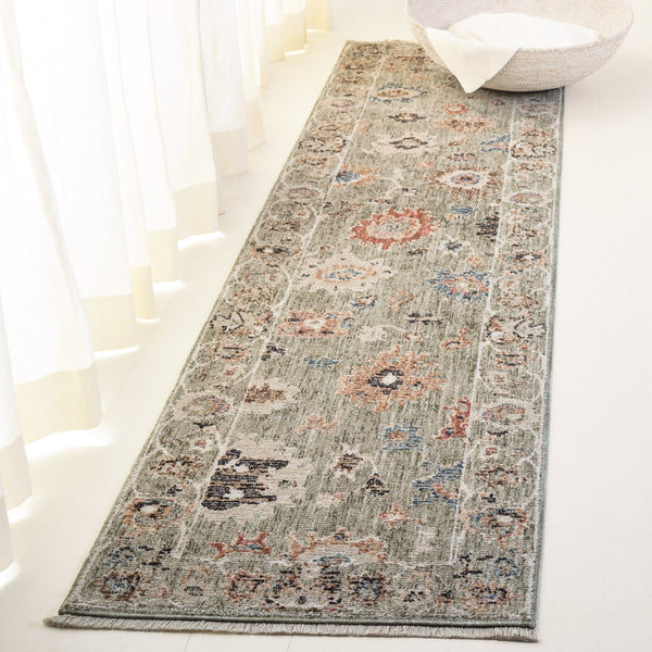 Safavieh Lauren Vintage Oushak Area Rug — Green Ivory Rust Palette, Low-Profile Power-Loomed Durability For Living Rooms 10'-0" x 12'-6" LRL1630Y-10