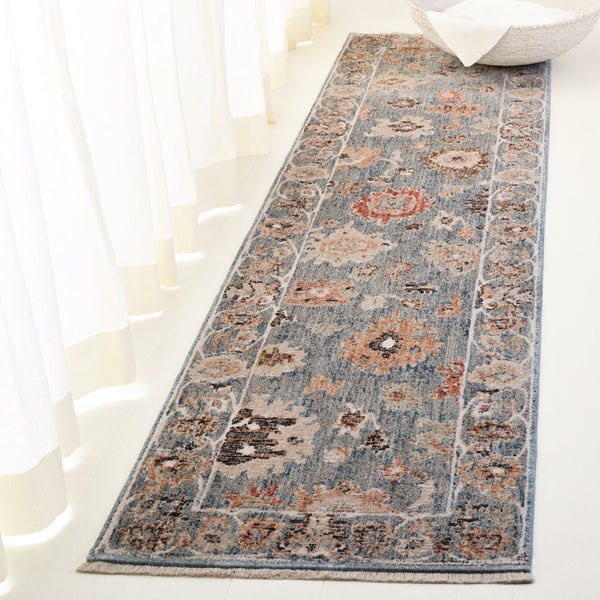 Safavieh Lauren Blue Transitional Runner 2X8 Ft, Low-Profile 3/8" Pile, Durable Power-Loomed Turkish Rug, Eco-Friendly LRL1632M-28