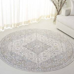 Safavieh Lrl Traditional Ivory Blue Polyester Area Rug for Living Room Bedroom Dining 6'-7" x 6'-7" Round LRL1755A-7R