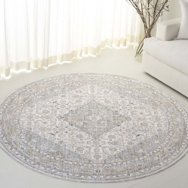 Safavieh Lrl Traditional Ivory Blue Polyester Area Rug for Living Room Bedroom Dining 6'-7" x 6'-7" Round LRL1755A-7R