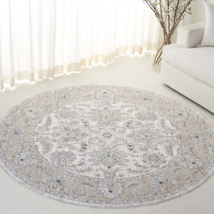 Safavieh Lrl Clarendon Traditional Polyester Area Rug Ivory Gold Formal Living Room Accent 6'7" x 6'7" Round LRL1757A-7R