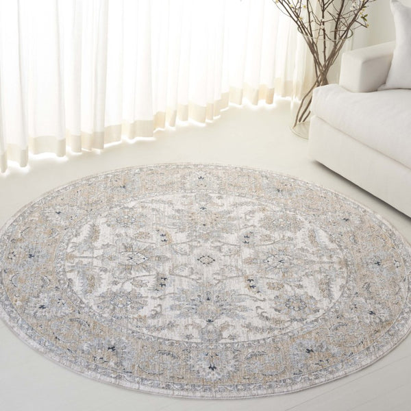 Safavieh Lrl Clarendon Traditional Polyester Area Rug Ivory Gold Formal Living Room Accent 6'7" x 6'7" Round LRL1757A-7R