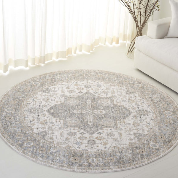 Safavieh Lrl Power-Loomed Polyester Area Rug Turkish Craft Ivory Blue Living Room Accent 6'-7" x 6'-7" Round LRL1759A-7R