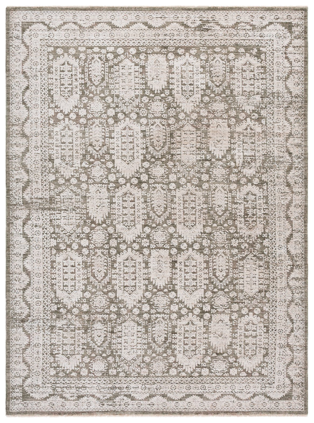 Safavieh Lauren Transitional Green And Beige-Ivory Area Rug, Low-Pile Polyester, Power-Loomed Turkish Craftsmanship 10'-0" x 14'-0" LRL1788Y-1013