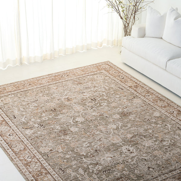 Safavieh Lauren Transitional Green And Beige-Ivory Area Rug, Low-Pile Polyester, Power-Loomed Turkish Craftsmanship 10'-0" x 14'-0" LRL1788Y-1013
