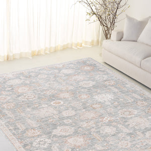 Safavieh Lauren Elegant Rosalie Area Rug In Blue And Beige-Ivory, Power-Loomed Turkey, Low-Profile Plush, Stain-Resistant 9'-0" x 12'-0" LRL1792M-9