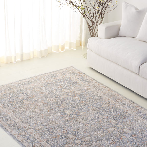 Safavieh Lauren Transitional Floral Area Rug In Muted Blue & Ivory-Taupe — Low-Profile, Power-Loomed Turkish Durable Polyester 5'-3" x 7'-6" LRL1852M-5