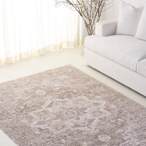 Safavieh Lauren Taupe Beige Floral Area Rug – Low-Pile Power-Loomed Polyester With Cotton Backing, Timeless Elegance 6'-7" x 9'-6" LRL1853E-7