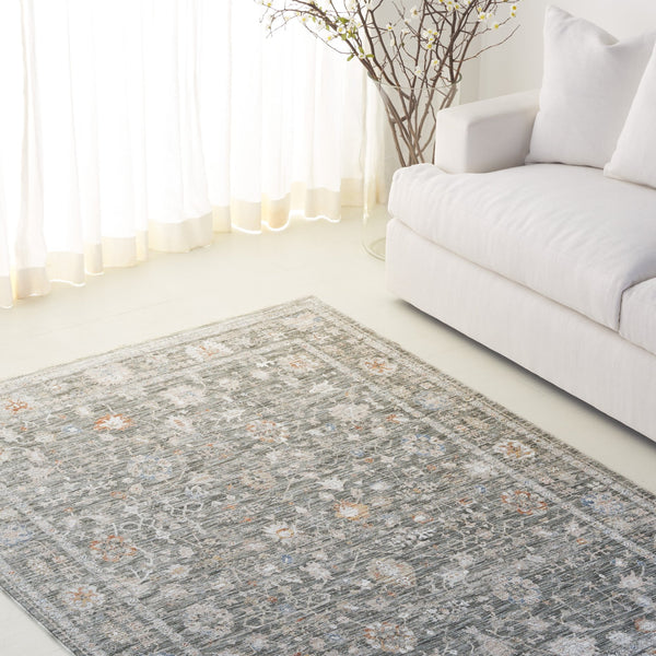 Safavieh Lauren Transitional Floral Rug In Marine & Grey Ivory — Low Profile, Power-Loomed Turkish Durability 9'-0" x 12'-0" LRL1856F-9