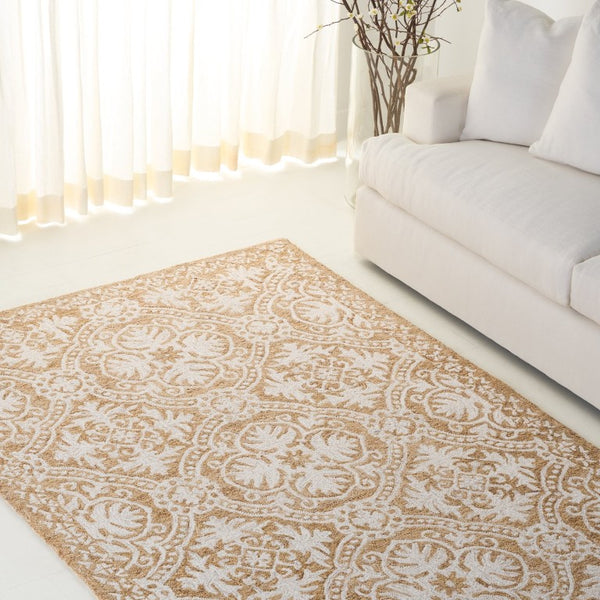 Safavieh Lauren Ralph Hand Tufted Wool Runner Oriental Hallway Rug in Gold Ivory 5'-0" x 8'-0" LRL6606D-5