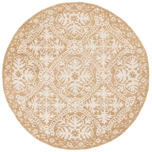 Safavieh Lauren Ralph Hand Tufted Wool Runner Oriental Hallway Rug in Gold Ivory 6'-0" x 6'-0" LRL6606D-6R