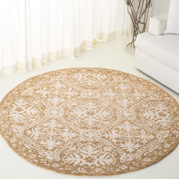 Safavieh Lauren Ralph Hand Tufted Wool Runner Oriental Hallway Rug in Gold Ivory 6'-0" x 6'-0" LRL6606D-6R